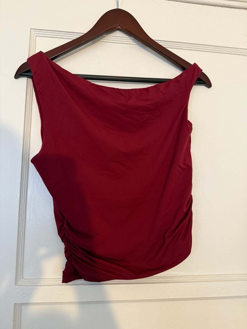 White Fox Boutique Burgundy Cowl Neck Ruched Side Top Size M